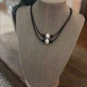 Leather and pearl necklace